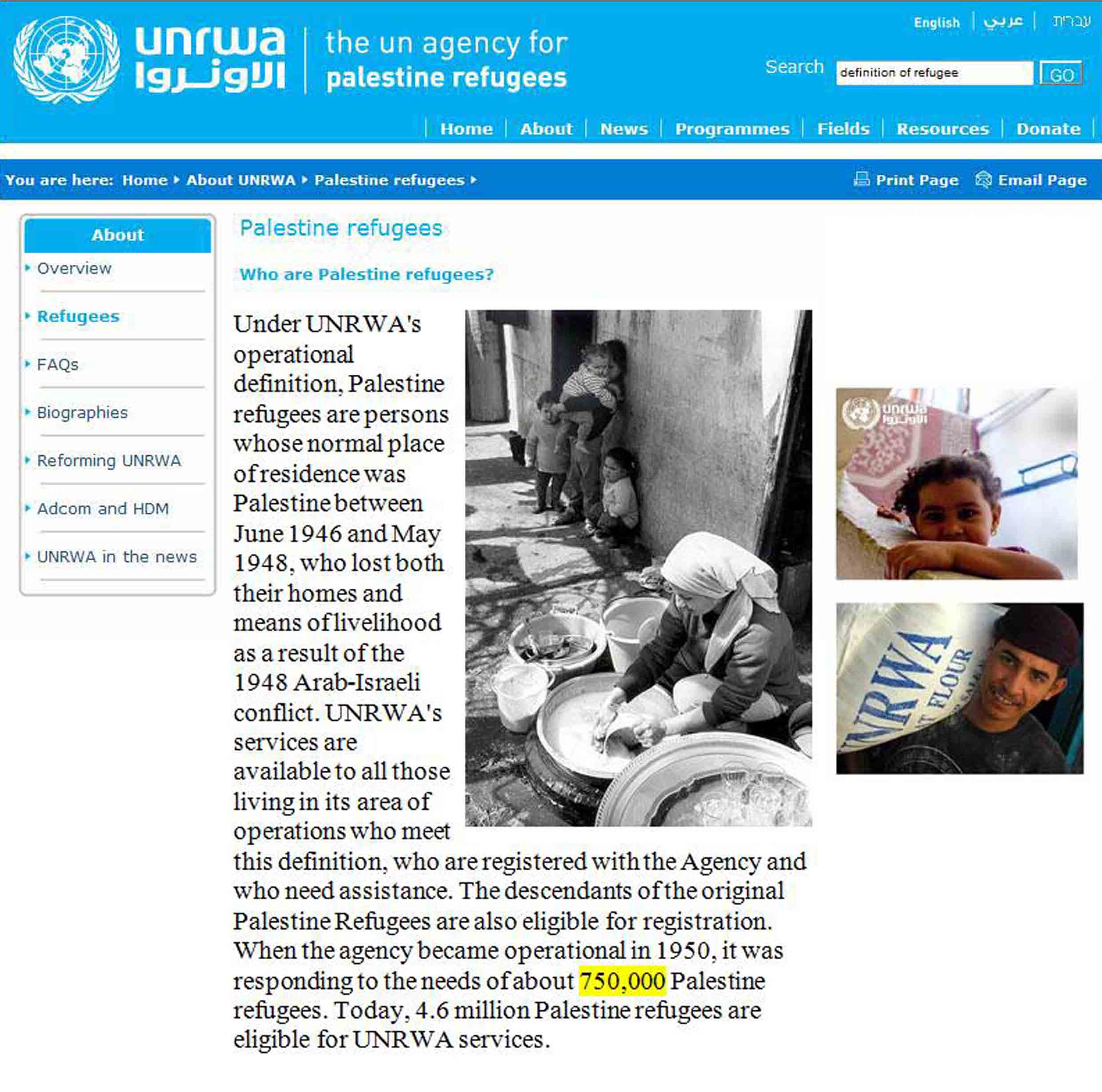  UNRWA's operational Definition - 2008  